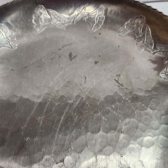 Vintage Large Hammered Wrought Faberware BKLYN Serving Tray Twist Handle Orchid - Picture 7 of 10